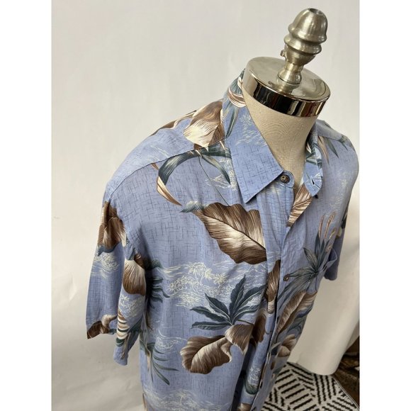 Campia Moda Vintage Tropical Hawaiian Leaf Shirt Size Large Blue Rayon - Picture 3 of 16